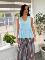 Blue Embroidered Floral Vest Piper