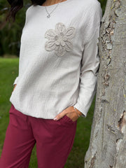 Stone Ribbed Flower Top Mika