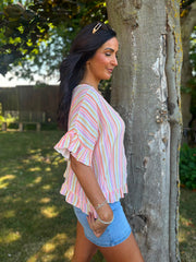 Rose Bubble Cotton Striped Top Kimberly