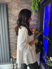 Winter White Diamante V Neck Top Selina