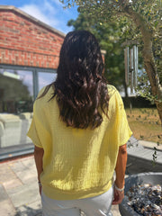 Lemon Striped Textured Linen Top Anais