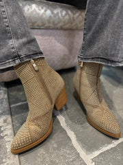 Mocha Stud Embellished Ankle Boots