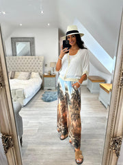Blue Palm Tree Wide Leg Trousers Maya