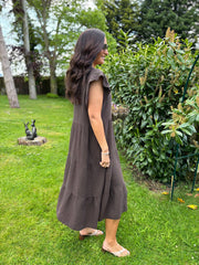 Chocolate Frill Sleeve Bubble Cotton Dress Mae