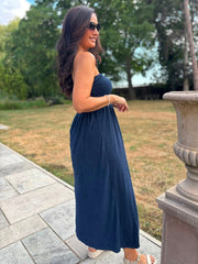 Navy Bandeau Towelling Dress Natasha