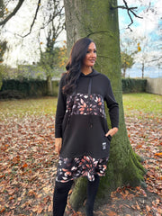 Black Leaf Panel Sweat Dress Savana