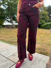 Wine Leopard Wide Leg Jeans