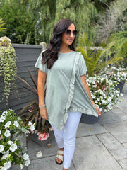 Khaki Asymmetric Frill Top Coralie