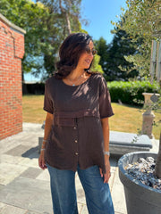 Chocolate Linen Button Top Taylor