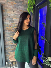 Green Sparkle Mesh Sleeve Top Lucy