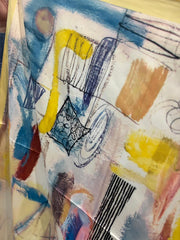 Butter Yellow Abstract Sketch Neck Scarf