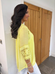 Lemon Lace Pattern Button Top Elsie