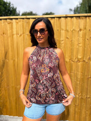 Chocolate Paisley Halter Neck Top Jessie