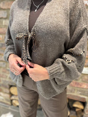 Mocha Leopard Tie Cardi Elsa