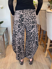 Mocha Leopard Print Barrel Leg Trouser