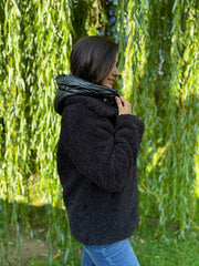 Black Premium Hooded Sherpa Coat Aviana