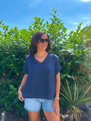 Navy Lattice Trim Top Riley