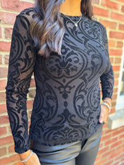 Black Printed Mesh Top Helen