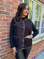 Black Leopard Trim Waistcoat Rhea