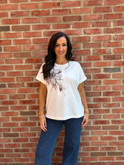 Chocolate Single Embroidered Floral Tee Jill