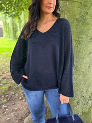 Navy Multi Hole Heart Knit Amelia