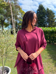 Wine Crochet Hooded Top Clarice