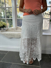 White Crochet Lace Maxi Skirt Delilah