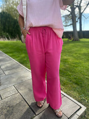 Lipstick Pink Bubble Cotton Trousers