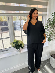 Black Textured Lightweight Trousers Kaylee