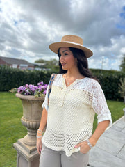 White Gold Shimmer Lace Top Adriana