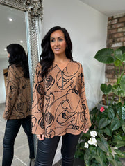 Camel Swirl Knitted Zip Top Allie