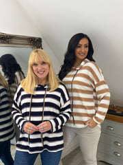 Navy Stripe Hooded Top Rae