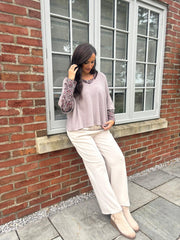 Mocha V-Neck Reverse Seam Knit Diana