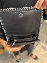 Black Rhinestone Chain Shoulder Bag