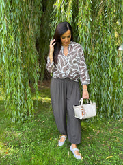 Chocolate Abstract Leaf Blouse Hailey