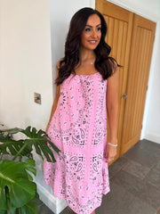 Candy Pink Paisley Bubble Cotton Summer Dress Flo