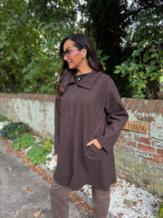 Chocolate Stud Detail Coat Meredith