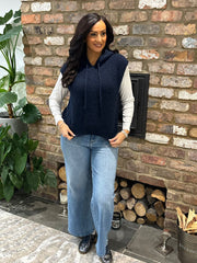 Navy Sleeveless Knitted Hoodie Sherida