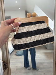 Black Woven Wooden Frame Clutch Bag
