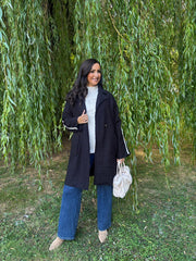 Navy Boucle Stripe Coat Detail Mia