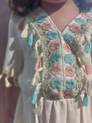 White Tassel Trim Dress Lily