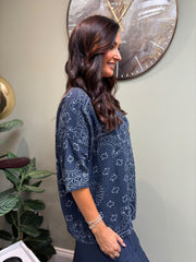 Navy Paisley Bubble Cotton Top Quinley