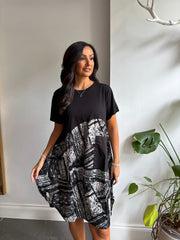 Monochrome Half Printed Pocket Dress Amelia