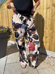 Navy Floral Brushwork Print Trousers