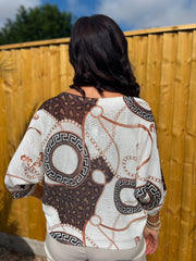 Chocolate Greek Key Multi Pattern Knit Top Dawn