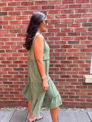 Green Bubble Cotton Fringed Tier Dress Amanda