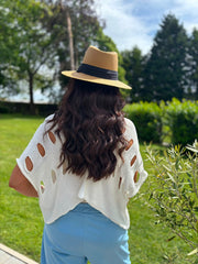 White Distressed Metallic Knit Bianca