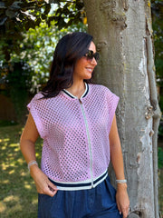 Pink Crochet Net Sleeveless Jacket Sharon