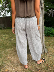 Mocha Gingham Barrel Leg Trousers