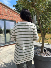 Khaki Striped Longline Cardi Haven